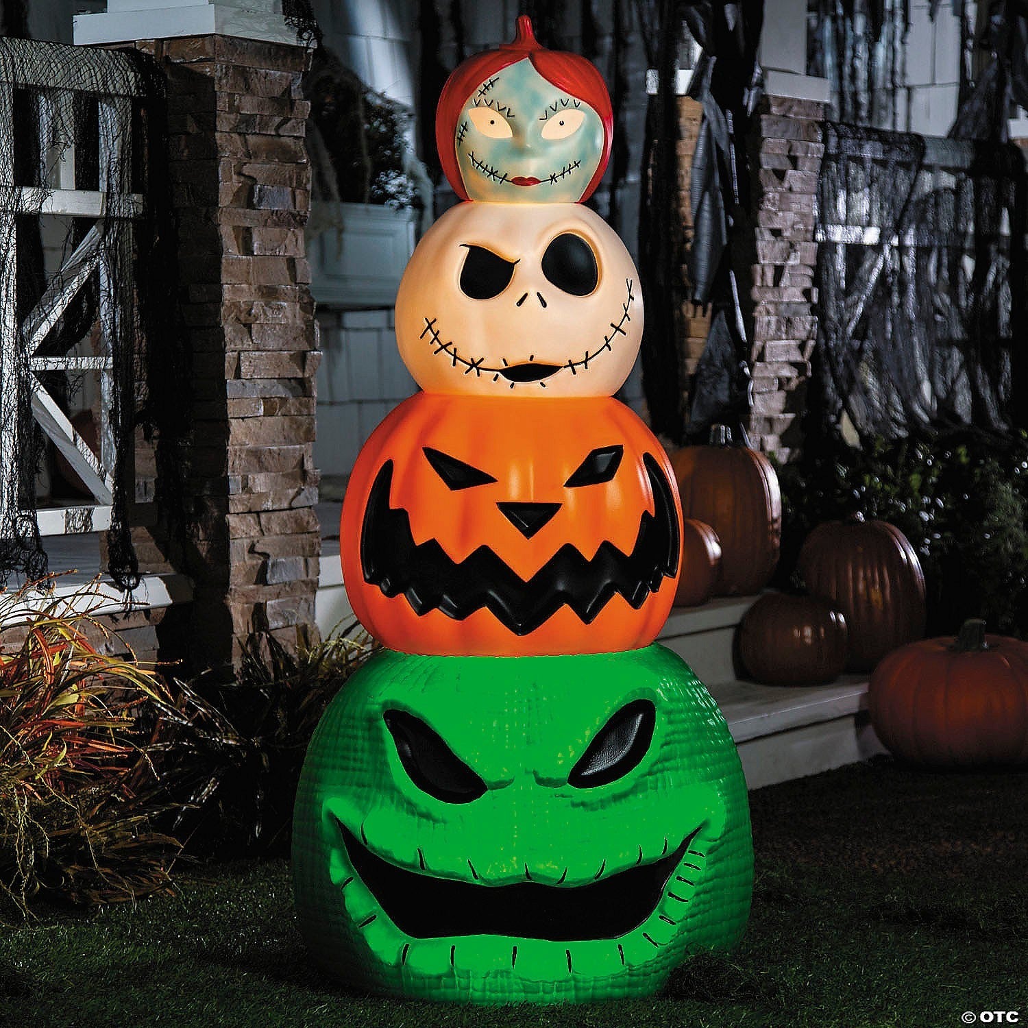 49" Lighted Pumpkin Stack Jack Sally Oogie Nightmare Halloween Outdoor Decor 