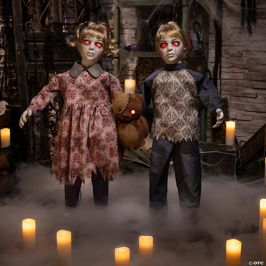 3' Animated Zombie Apocalypse Twins Evil Dolls Halloween Spirit Haunt Prop 2025