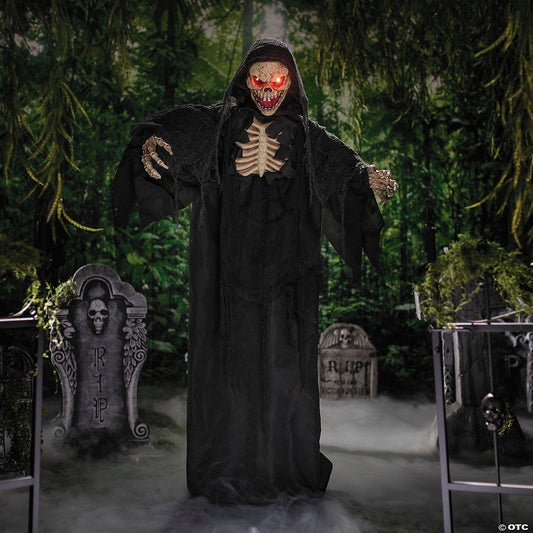 5.10 Ft Animated Skeleton Reaper Halloween Haunted House Decor Grave Prop 2025