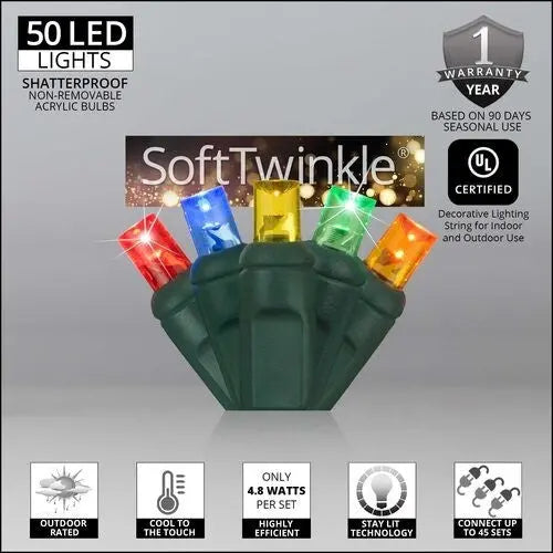 Soft Twinkle TM Animated Christmas Lights String Wide Angle Multicolor LED 17'