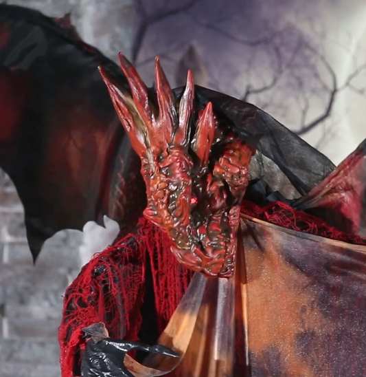 See Video! LifeSize 6' Red Dragon Animated Wings Halloween Haunt Yard Decor Prop