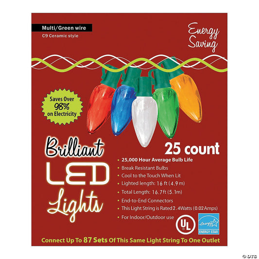 25 Count LED C9 Christmas Multicolor Lights String Outdoor Decor 16 Ft Lighted