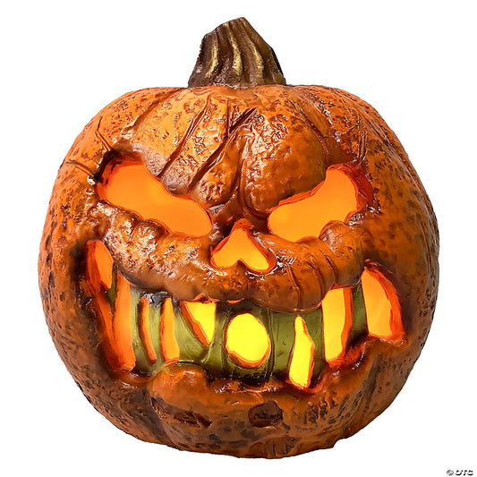 8" Rotten Flaming Pumpkin w Timer Animated Halloween Decoration Haunted Prop #1