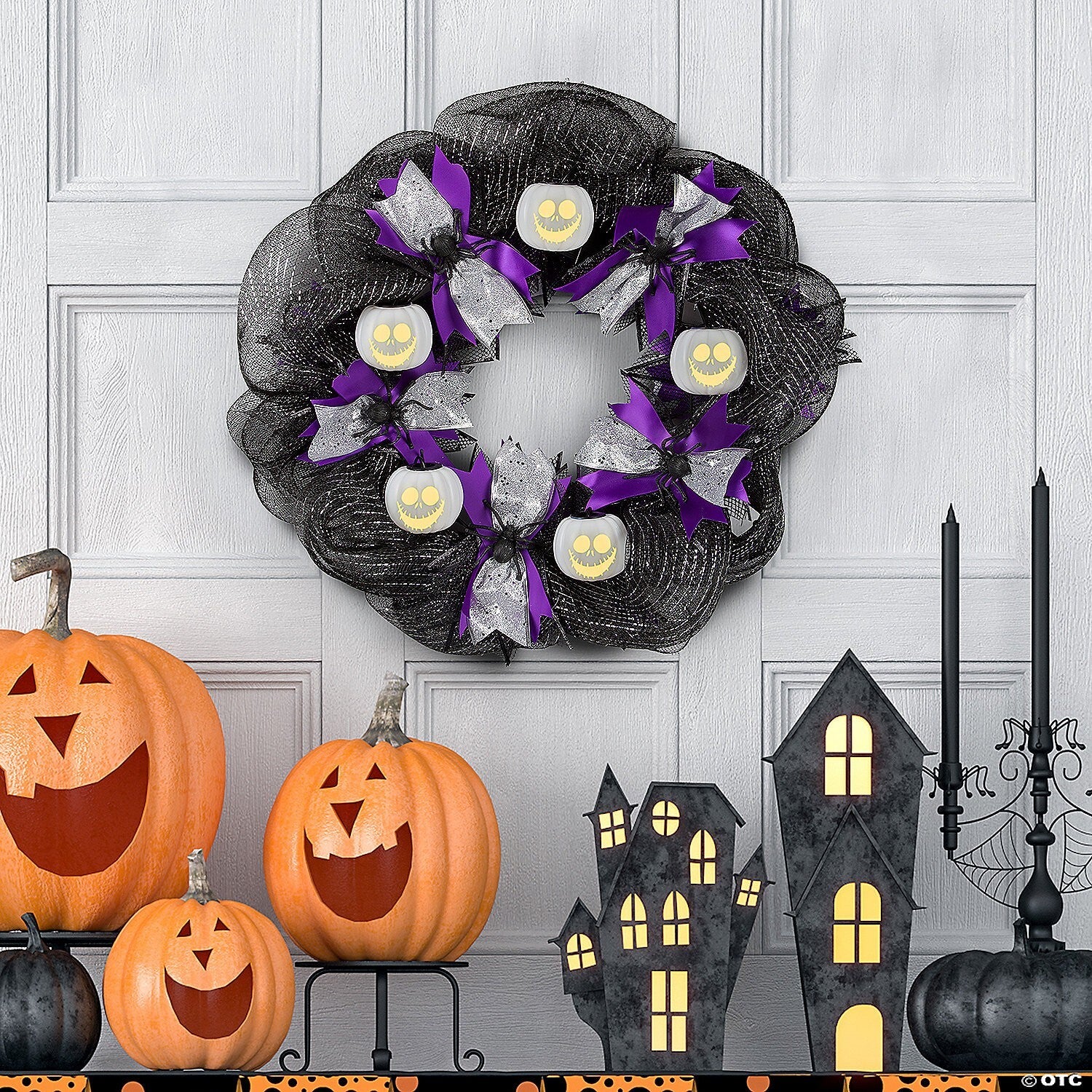 22" Animated Jack Wreath Nightmare Christmas Lights Outdoor Halloween Door Decor