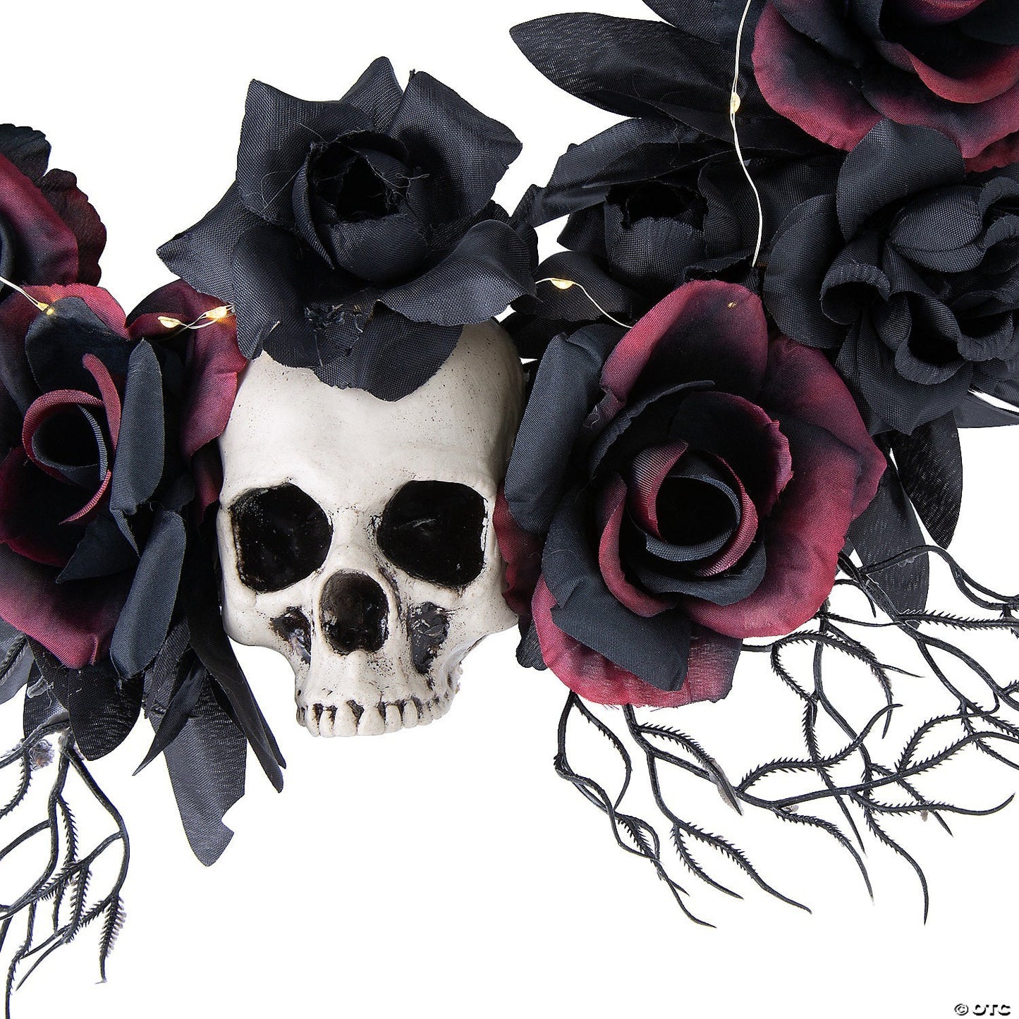 23" Skull Dead Roses Gothic Lighted Wreath Halloween Door Home Porch Decoration