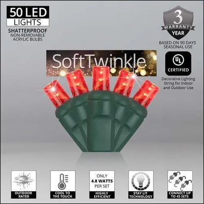 Valentines Day Red LED Lights Soft Twinkle TM Animated Christmas Wide Angle 17'