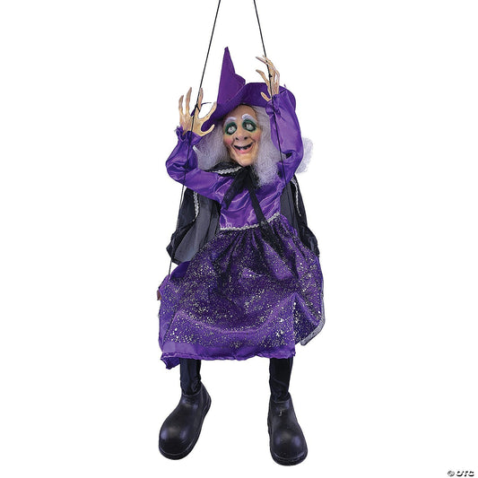 39" Hanging Purple Witch on Swing Halloween Decoration Prop Kitchen Porch Yard