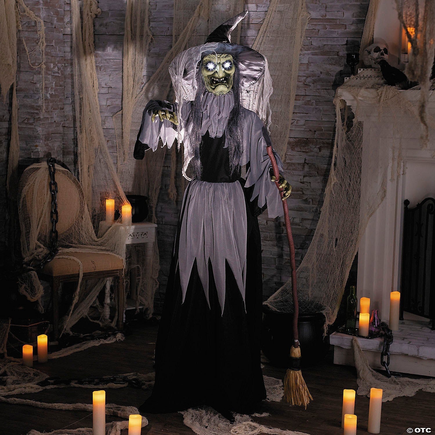 6 Ft Animated Witch with Broom Halloween Decoration Spirit Haunted Prop 2025