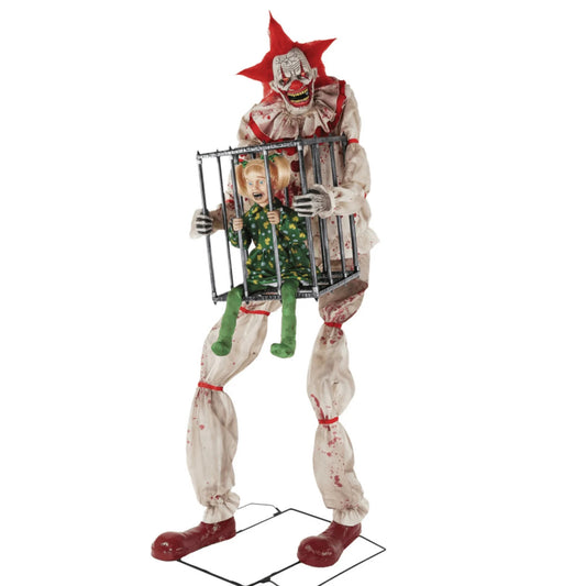 Life Size 7 Ft Cagey the Clown w Kid Animatronic Halloween Prop Haunted Circus