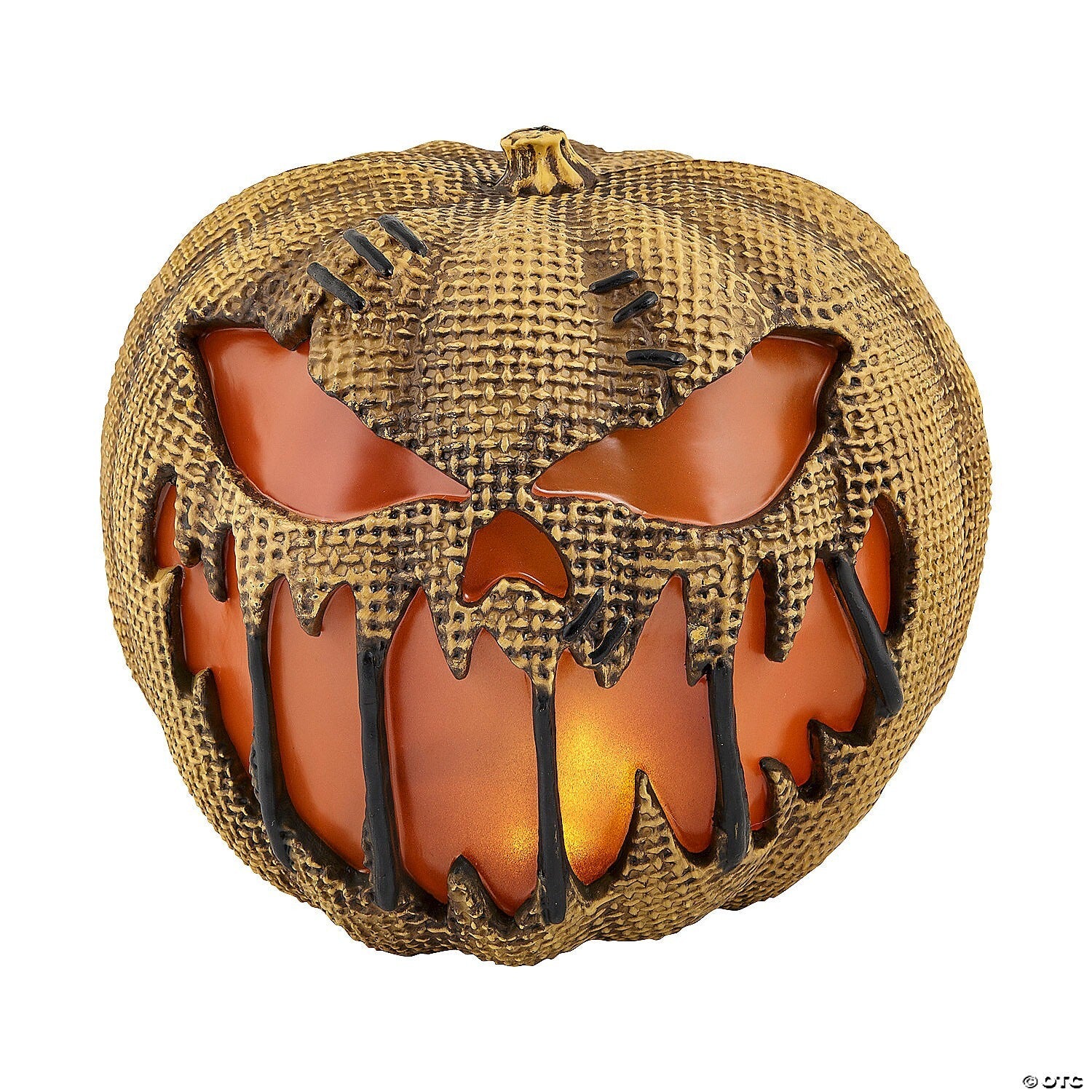 See Video! 14" Flaming Burlap Pumpkin Animated Halloween Decoration Haunt Prop