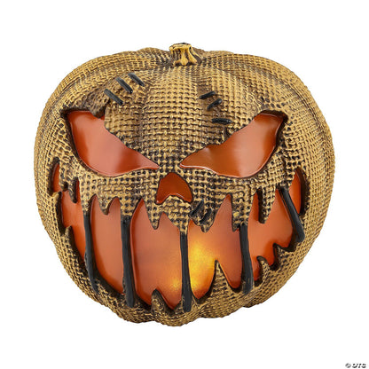 See Video! 14" Flaming Burlap Pumpkin Animated Halloween Decoration Haunt Prop