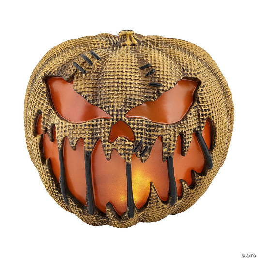 See Video! 14" Flaming Burlap Pumpkin Animated Halloween Decoration Haunt Prop
