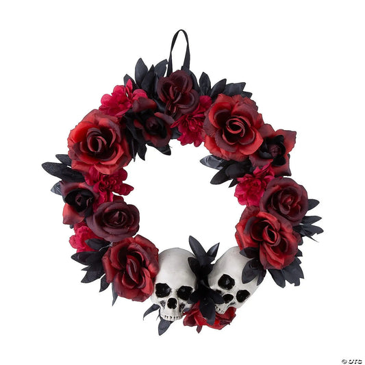 16" Skulls & Red Black Roses Wreath