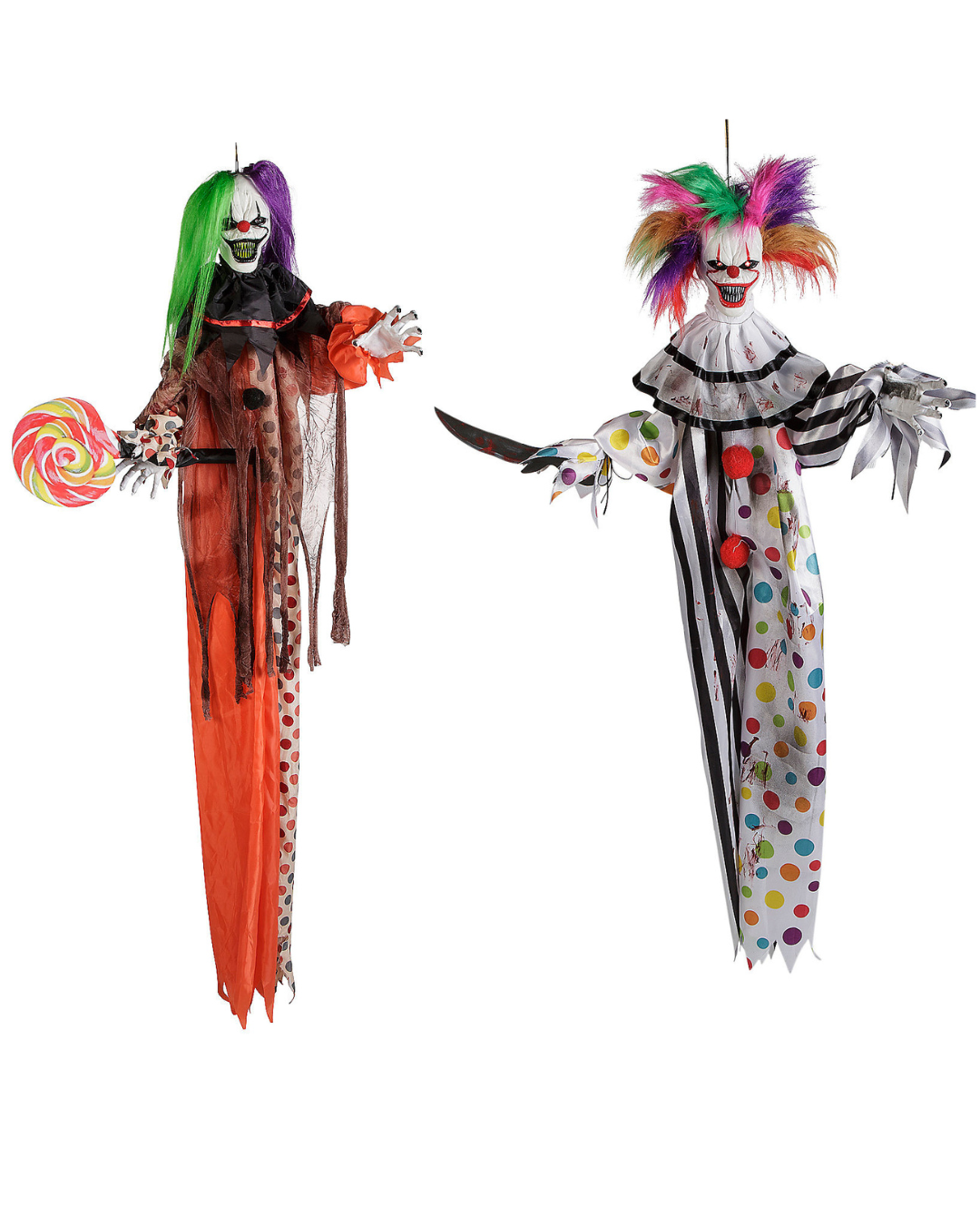Set of 2 Hanging Killer Clown Animated Halloween Haunt Prop Circus Carnival Yard