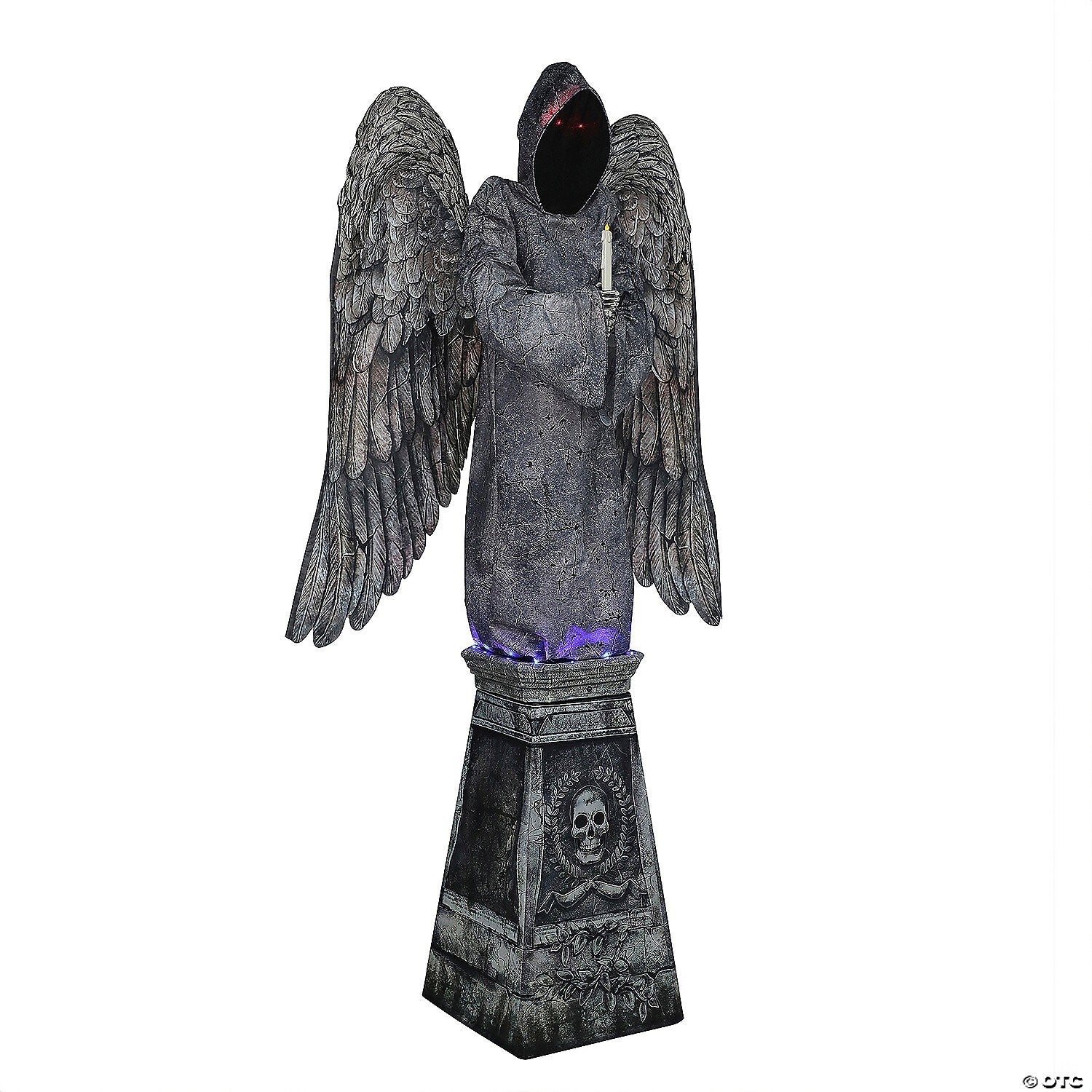 See Video LifeSize 8' Cemetery Angel Grave Animatronic Halloween Haunt Prop Tomb