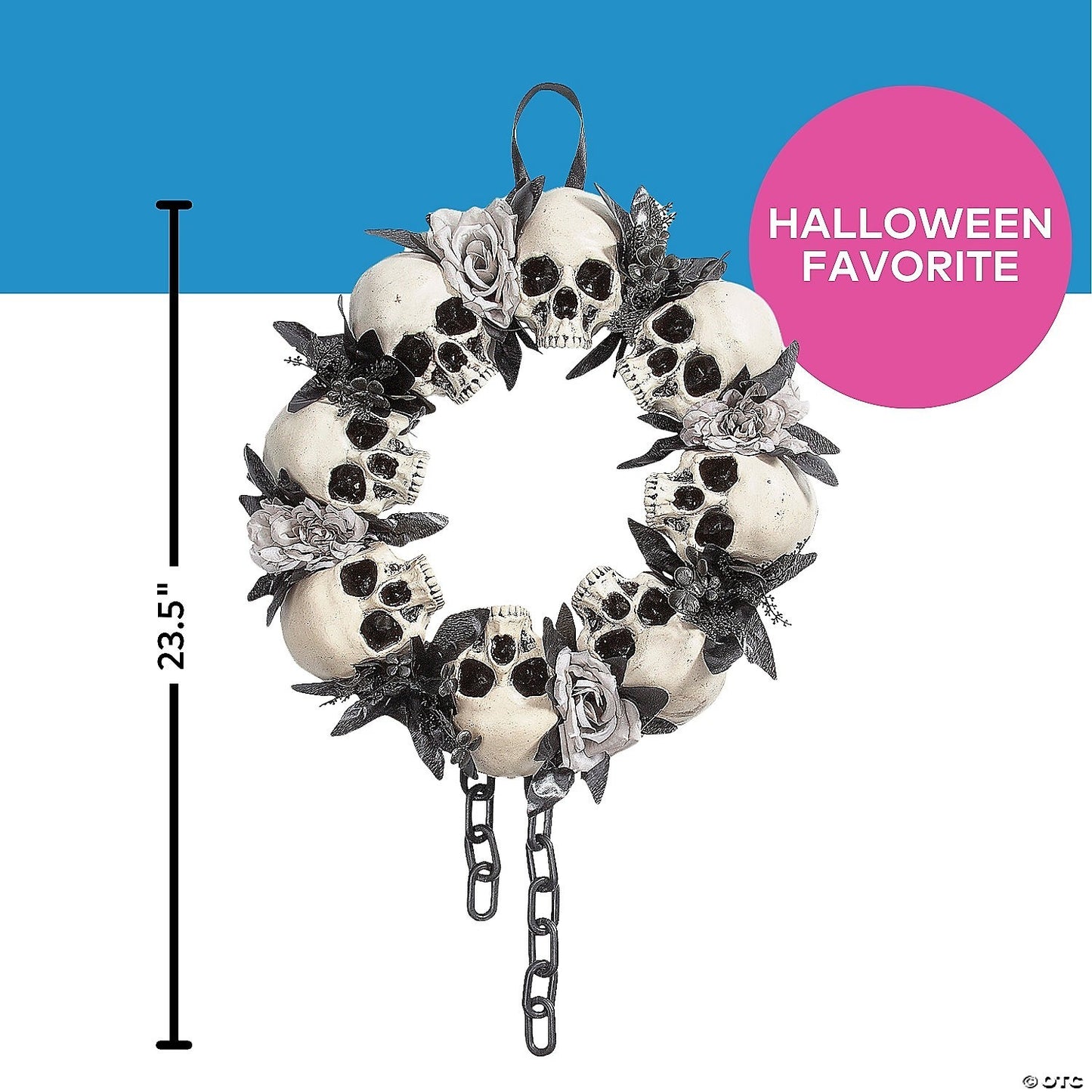 23" Skeleton Skulls & Roses Gothic Wreath Halloween Door Home Porch Decoration