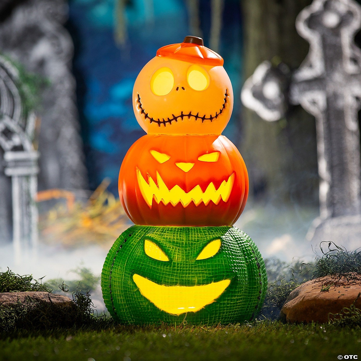 18" Nightmare Before Christmas Lighted Pumpkins Outdoor Halloween Decoration