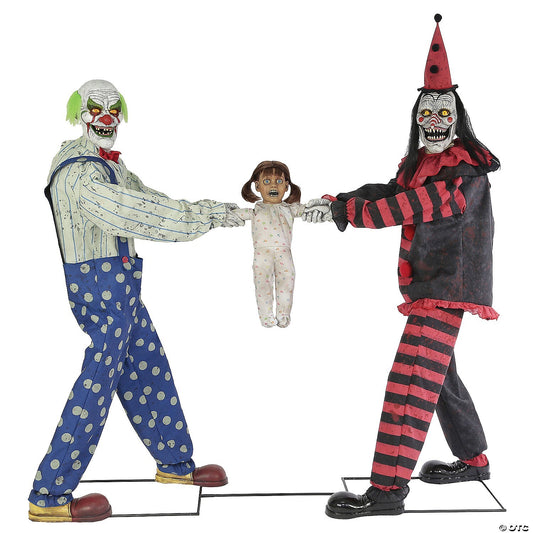 6 Ft Tug of War Clown w Kid Scary Animatronic Halloween Haunt Circus Decor Prop