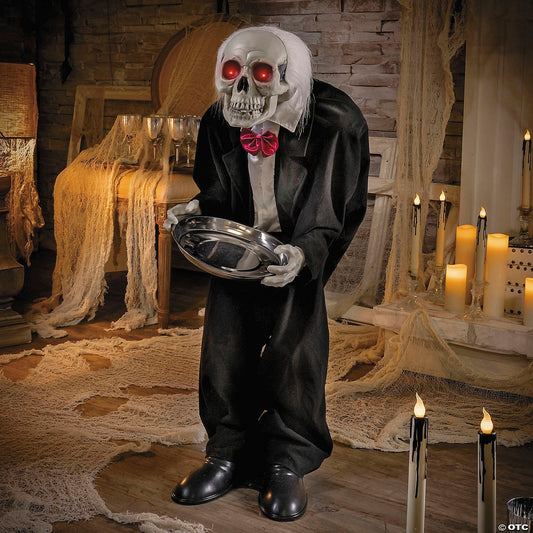 3 Ft Animated Standing Butler w Tray Halloween Decoration Spirit Haunt Prop 2025