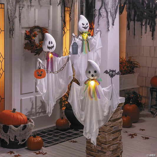 27" Set of 3 Talking Lighted Ghosts Spirit Animated Halloween Decor Prop 2025