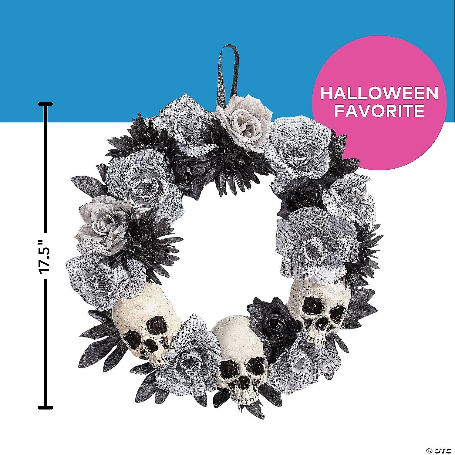 17" Skeleton Skulls & Roses Wreath Outdoor Halloween Door Home Porch Decoration