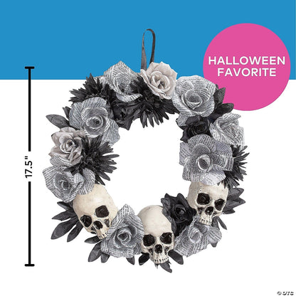 17" Skeleton Skulls & Roses Wreath Outdoor Halloween Door Home Porch Decoration