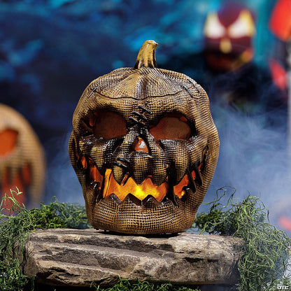 See Video! 10" Flaming Burlap Pumpkin Animated Halloween Decoration Haunt Prop