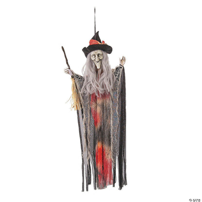 27" Hanging Witch with Broom Halloween Porch Home Decoration Haunt Prop Spirit