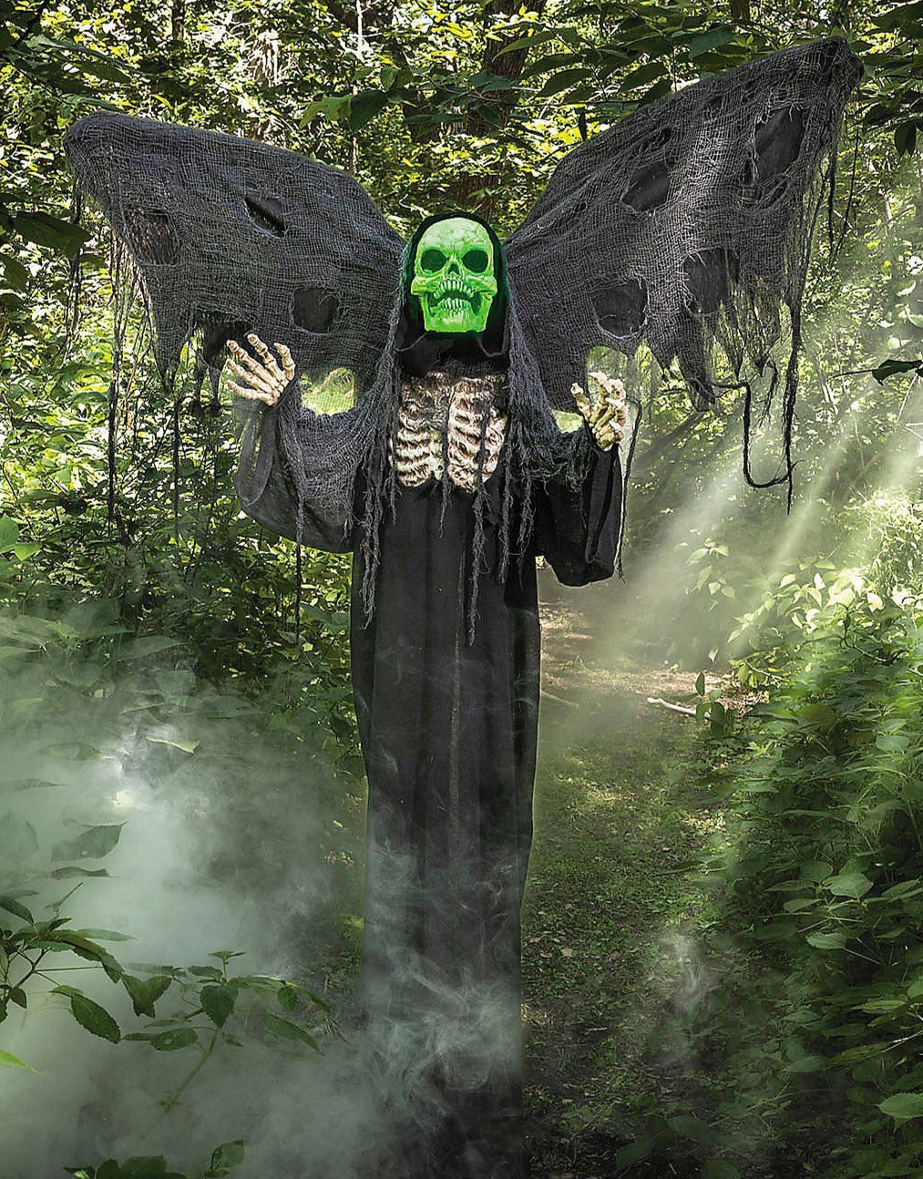5.6 Ft Animatronic Reaper w Moving Wings Halloween Haunt Prop Graveyard Spirit