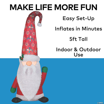 5 Ft Lighted Christmas Gnome Tomten Inflatable