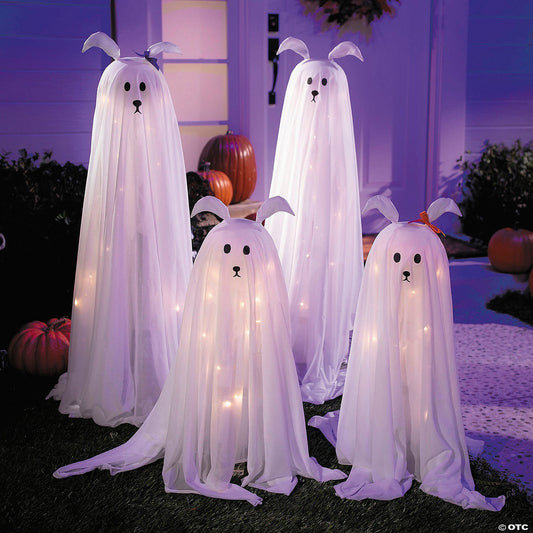 Set of 4 Halloween Standing Dog Ghost Family Light Up Decoration Porch Prop 2025