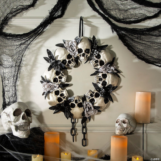23" Skeleton Skulls & Roses Gothic Wreath Halloween Door Home Porch Decoration