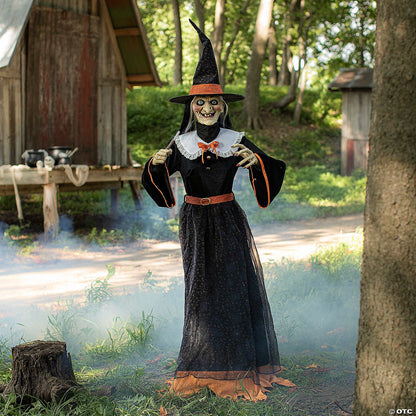 Life Size 7 Ft Whimsical Witch Talking Animated Halloween Haunt Prop Crone Decor