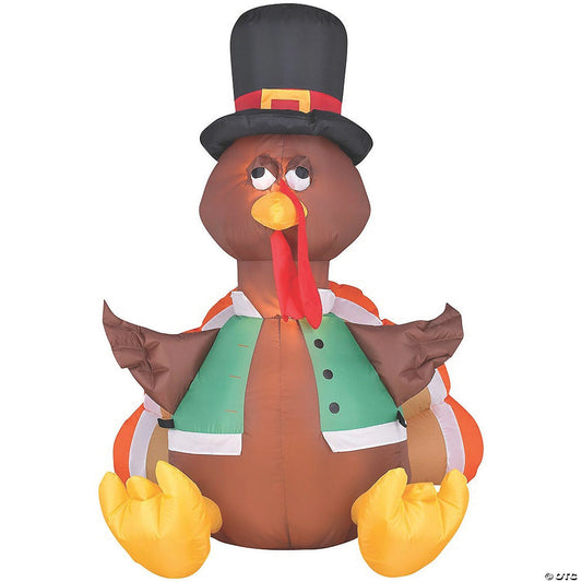 4 Ft Happy Turkey with Vest Thanksgiving Outdoor Inflatable Decoration Fall Home