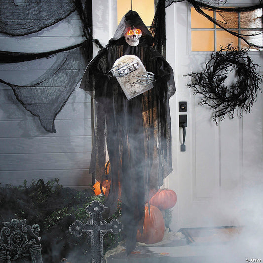 5.2 Ft Lighted Skeleton Reaper w Tombstone Outdoor Halloween Decoration Prop