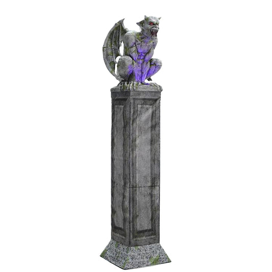 8 Ft Animated Goth Gargoyle Pillar Statue Tombstone Grave Halloween Haunt Prop