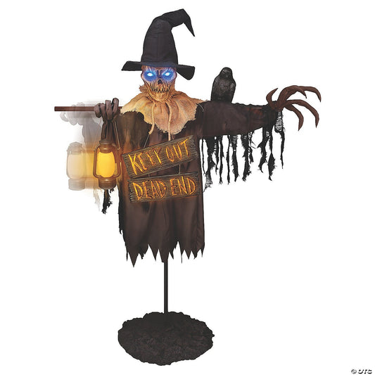 78" Animatronic Scarecrow w Lantern & Sign Halloween Haunted Prop Decor Spirit