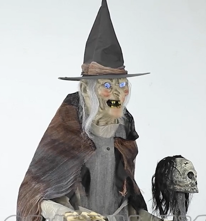 Life Size 6 Ft Lunging Witch w Digital Eyes Animatronic Halloween Prop Haunted