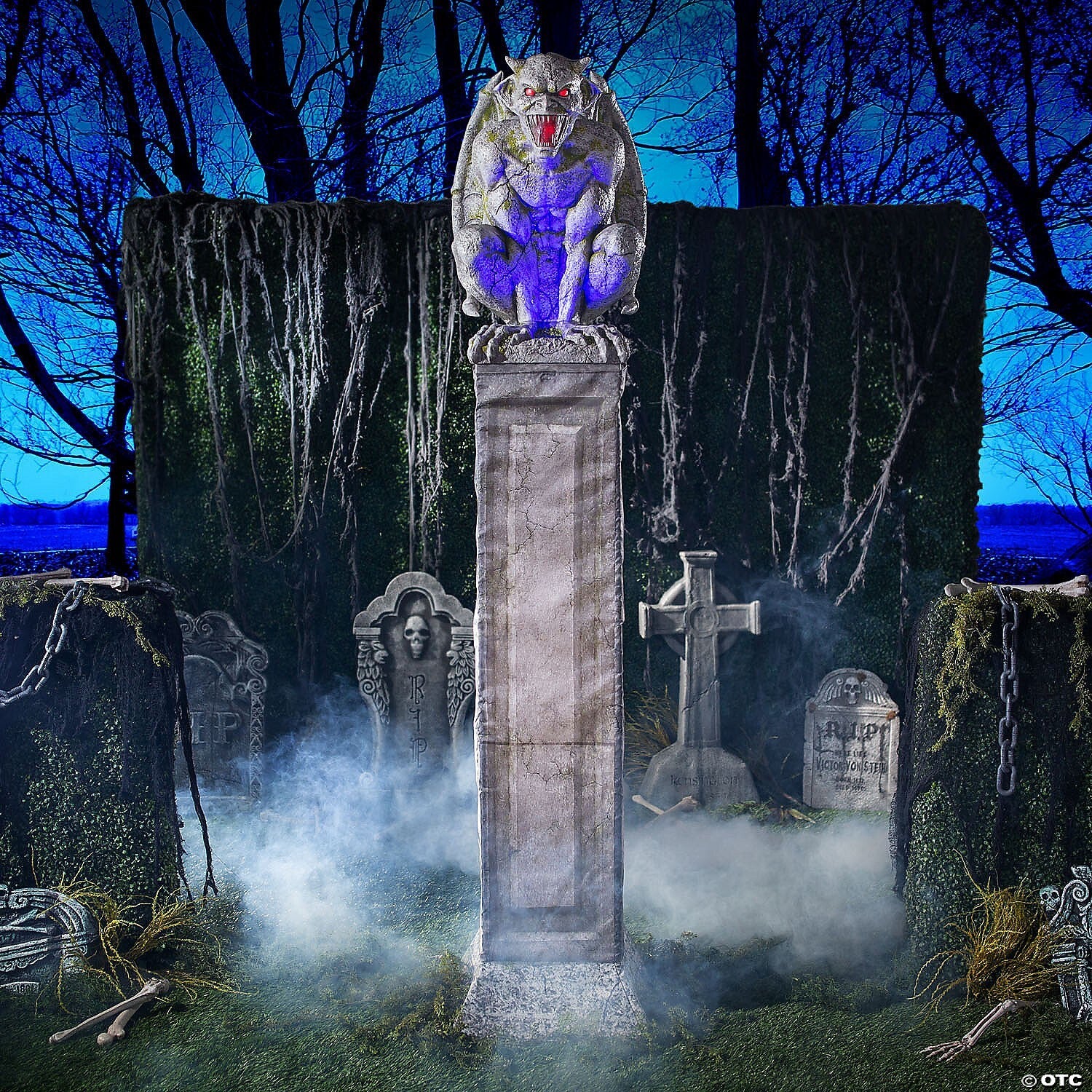 8 Ft Animated Goth Gargoyle Pillar Statue Tombstone Grave Halloween Haunt Prop