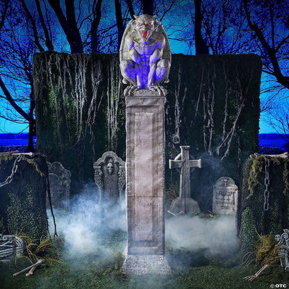 8 Ft Animated Goth Gargoyle Pillar Statue Tombstone Grave Halloween Haunt Prop