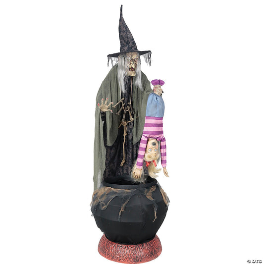 Life Size Stew Brew Witch w Kid Cauldron Animatronic Halloween Haunt Moving Prop