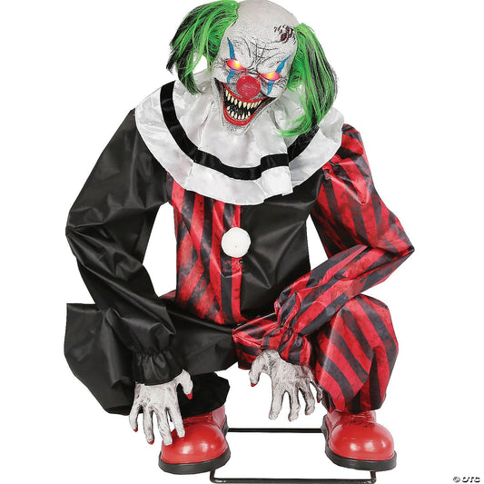 Life Size Evil Crouching Clown Animated Halloween Prop Haunted Circus Carnival