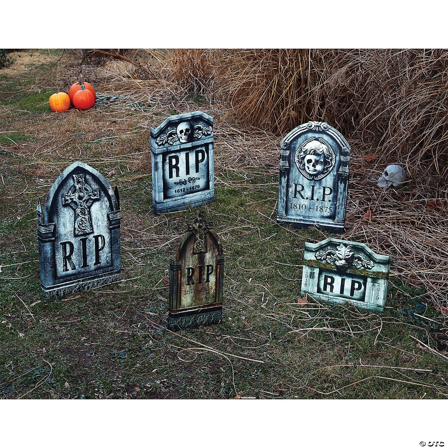 Set of 5 Cemetery Graveyard Tombstones Halloween Yard Haunt Outdoor Prop Decor