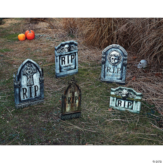 Set of 5 Cemetery Graveyard Tombstones Halloween Yard Haunt Outdoor Prop Decor