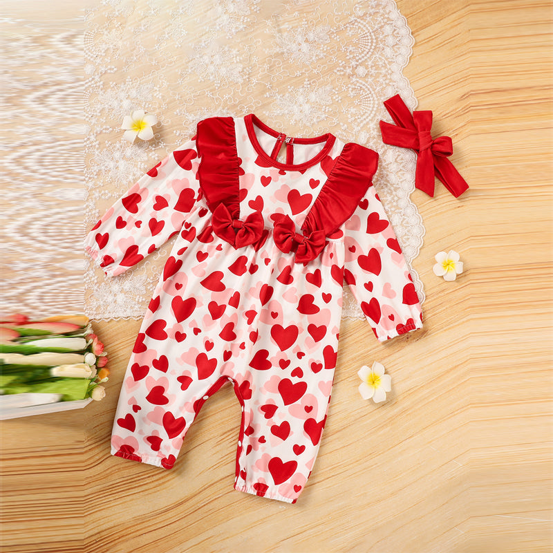 Valentine's Day Baby Romper Heart Print Long Sleeve