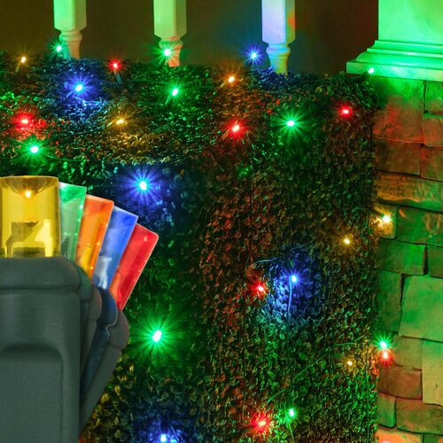 100 LED 5mm multicolor Christmas net lights on green wire in 10 colors