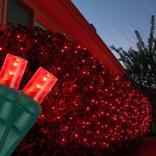 100 LED 5mm red Christmas net lights on green wire in 10 colors