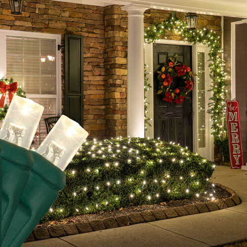 100 LED 5mm warm white Christmas net lights on green wire in 10 colors