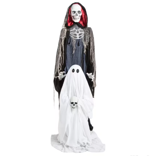 Life Size Raising Ghost with Skeleton Reaper Animated Halloween Prop