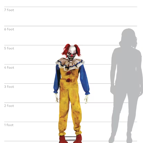 5 Ft Twitching scary Clown Animated Halloween Prop